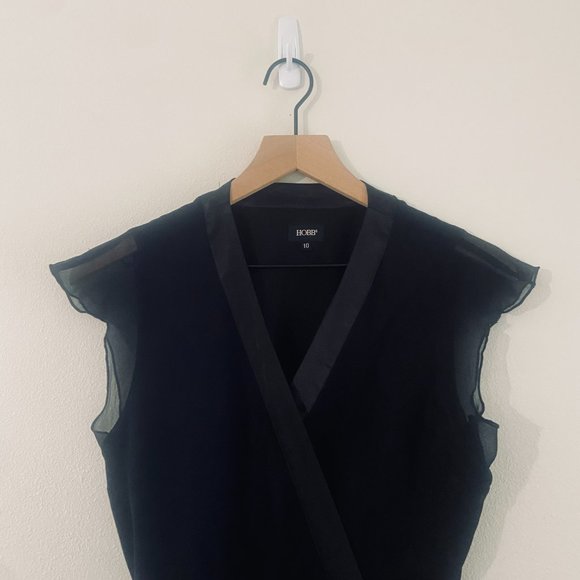 Hobbs of London Dress Black Silk Wrap Chiffon Size 10 - Picture 2 of 10